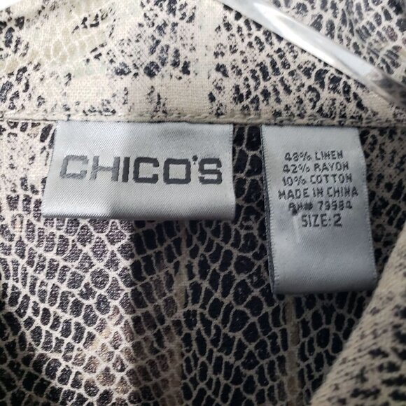 Chicos 2 Snakeskin Jacket Lightweight Metallic Linen Blend Womens Large - Picture 4 of 9